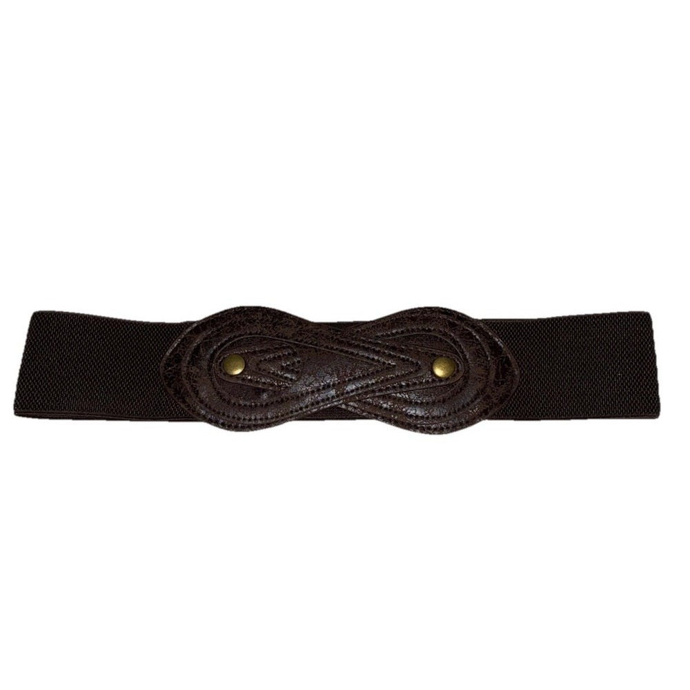 Belt Women's L Brown Elastic Brushed Leather Western Boho Prairie 2.5" Vintage